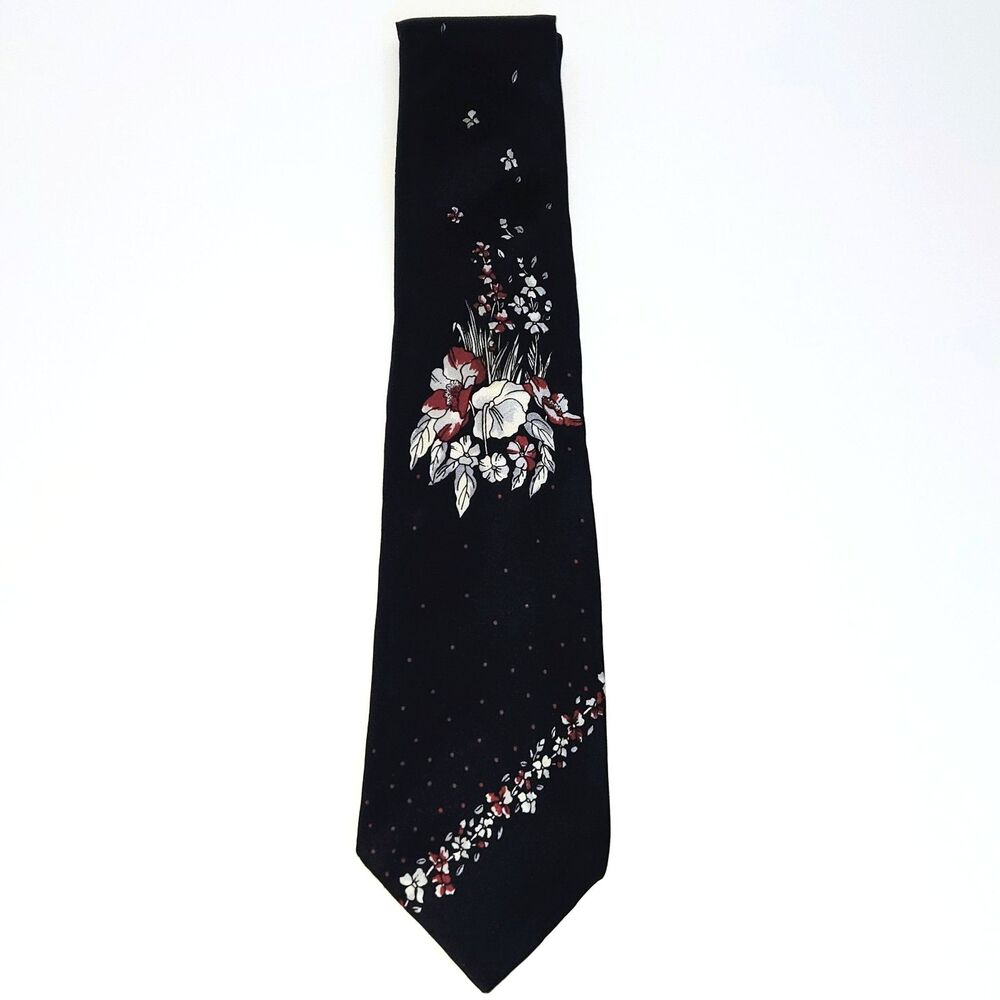 VALENTINO Tie 100% Silk Made in Italy Navy Blue Floral